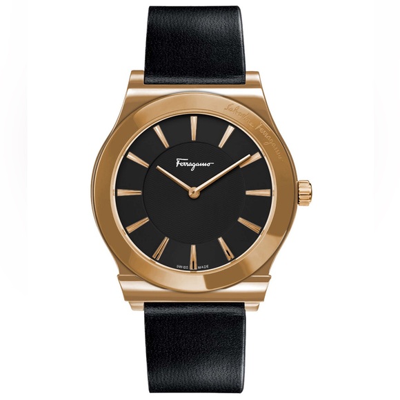 Salvatore Ferragamo Other - New Salvatore Ferragamo 1898‎ Slim Black Dial Yellow Gold Men's Watch
